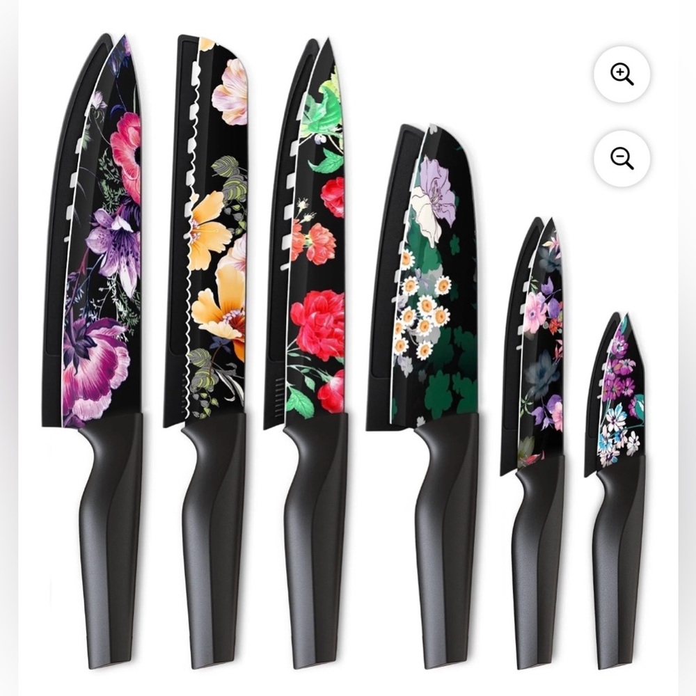 🔥$25 OFF!🔥New Floral Pattern Black Kitchen Knife Set - 6-Piece